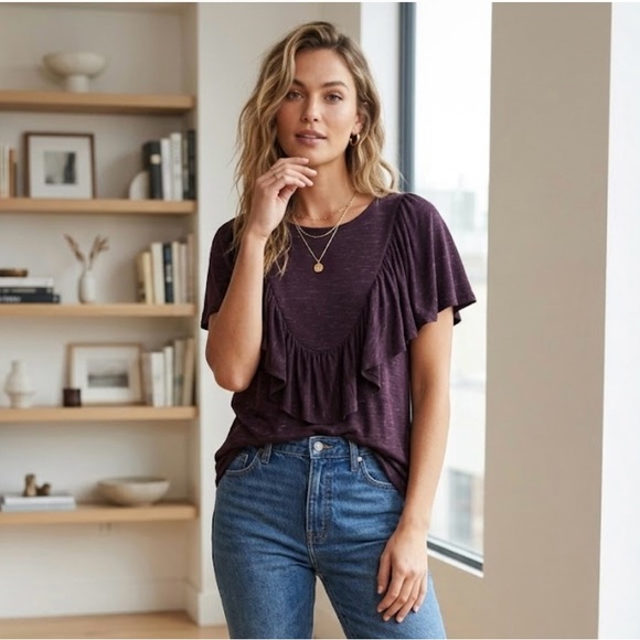 Anthropologie Other - Anthropologie Plum Short Sleeve Ruffle Tee